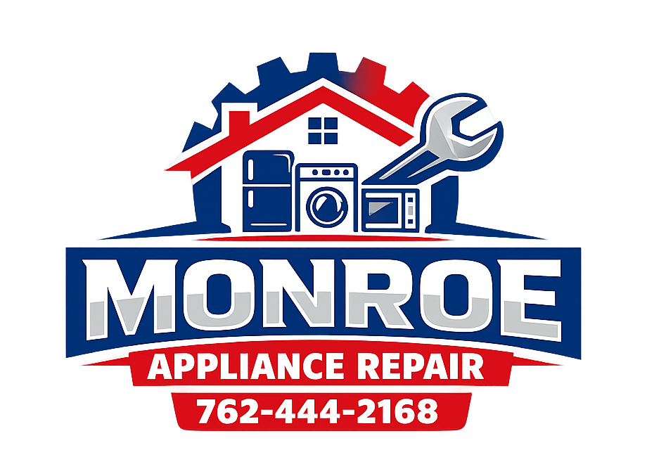 Monroe Appliance Repair logo — a house with a refrigerator, washer, microwave and wrench
